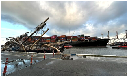 Maersk vessel takes out tall ship and hits museum while entering Fremantle