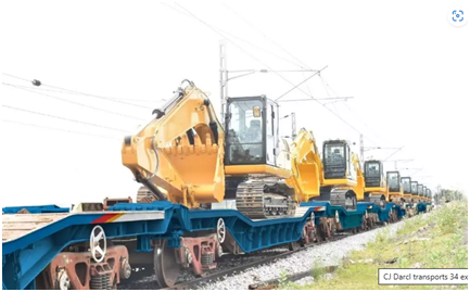 CJ Darcl transports 34 excavators via rail