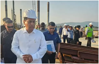 Sarbananda Sonowal reviews construction on Majuli Bridge over Brahmaputra